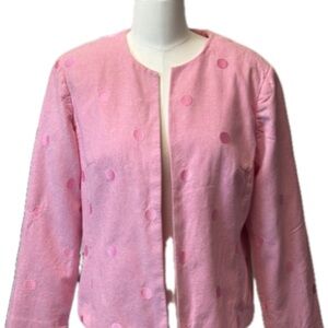 Kim Rogers Pink Polka Dot Open-Front Jacket